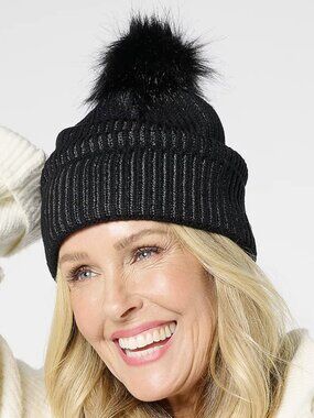Compliments Satin Lined Lurex Beanie with Pom-Pom  16432